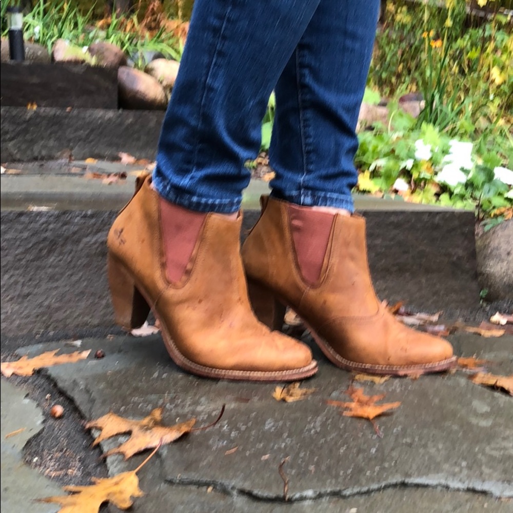 J Shoes cognac booties. Real leather.